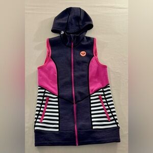 Roxy Neoprene Hooded Wetsuit Vest Women’s size 6/Medium Pink Blue Black Striped